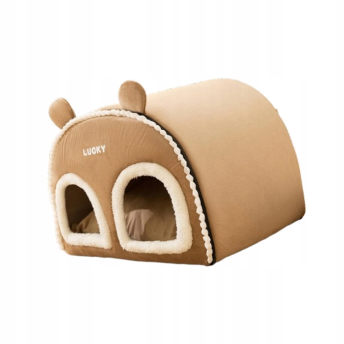 Закритий будинок-печера для котів: теплий та багатофункціональний лежак, коричневий