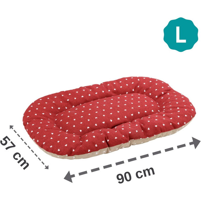 Подушка для собак та котів Baroni Home, 57x90x9 см, двостороння, червоні та білі сердечка, сірий та бордовий кольори