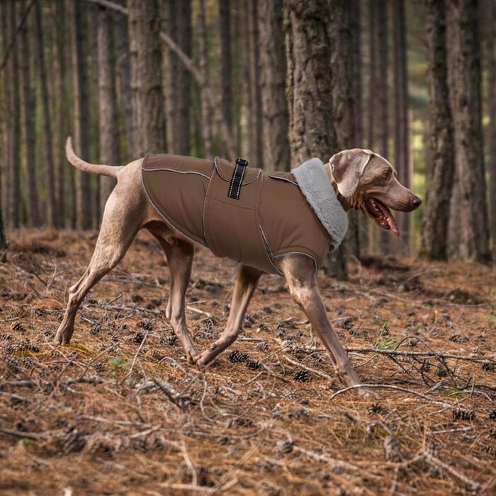 Теплий зимовий одяг для собак Lelepet: водонепроникний пуховик з флісовою підкладкою, з отвором для шлейки, великі розміри (XL, коричневий)