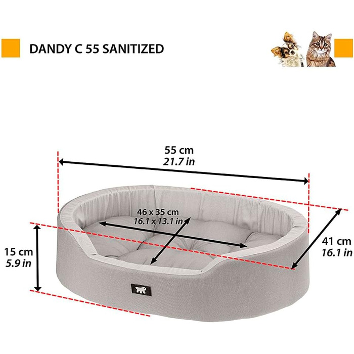 Крісло-ліжко для собак Ferplast - м'яке ліжко для маленьких собак з антибактеріальним захистом, бавовна, 55 x 41 x 15 см, сірий колір