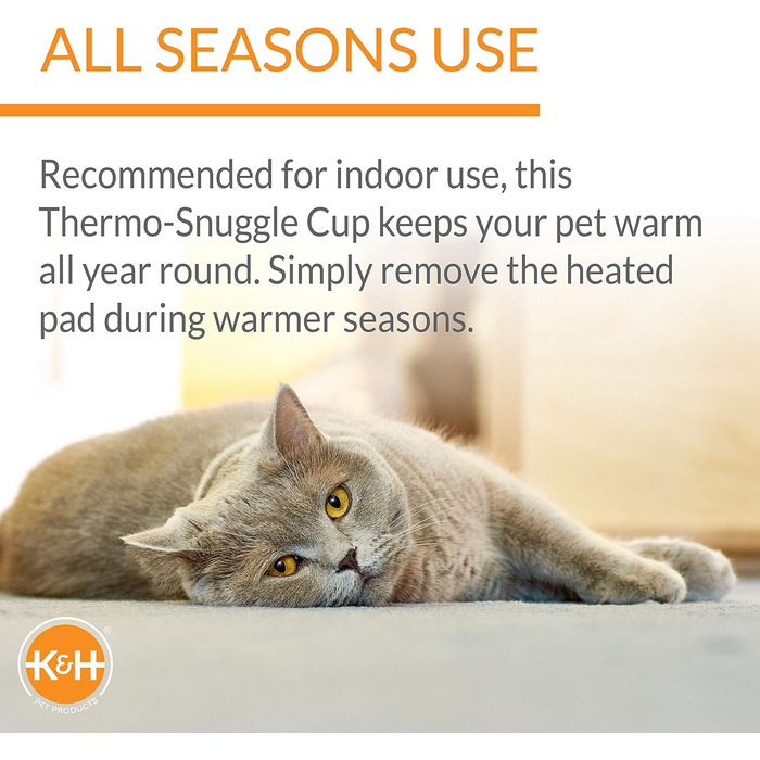 K&H PET PRODUCTS Термо-лежак для котів і малих собак, круглий, з підігрівом, для дому, велике тепле ліжко для котів