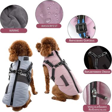 Теплий зимовий одяг для собак: куртка, жилет, плащ для маленьких та середніх порід, рожевий