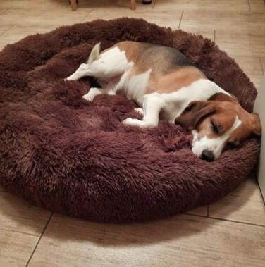 Кругле ліжко для собак Loir Fluffy, 110 см, коричневе, м'яке, плюшеве, для глибокого сну