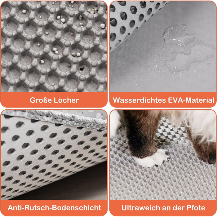 Килимок під лоток для котів Citylife Groß, 120x70 см, двошаровий, вологостійкий, з антиковзаючим покриттям, стільовий дизайн, легке прибирання, сірий колір