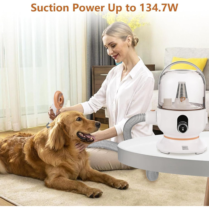 Пилосос для догляду за тваринами, набір для грумінгу, вакуумний насадка, видалення 99% шерсті, пилосос для собак, догляд за домашніми тваринами, вакуум для собак та котів, набір 5-в-1, видалення шерсті собак (Помаранчево-жовтий)