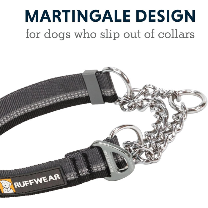 Регульований нашийник RUFFWEAR Chain Reaction для собак, антивитяг, тренувальний, алюмінієве D-кільце, обмежувач, відбивний, сірий, 35-51 см