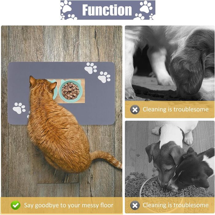 Килимок під миски для собак та котів, суперпоглинаючий, нековзний, миючий, 40x60 см (Сірий)