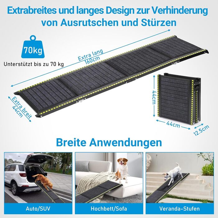 Рампа для собак FASRIOU 180см x 50см, розкладна, до 70 кг, з антиковзким покриттям, для авто, SUV, вантажівки