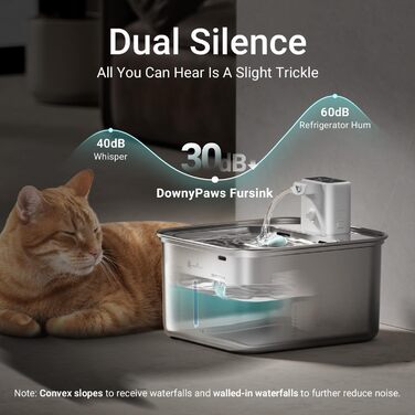 Ка fountain для котів DownyPaws: бездротовий фонтан з нержавіючої сталі, 3л, з датчиком руху, тихий, легко миється