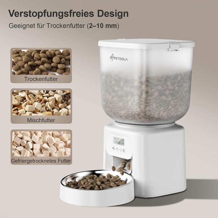 Автомат годування котів з камерою, розумний автомат для котів, 5л, 1-6 прийомів їжі, для котів та середніх тварин (з кнопками)