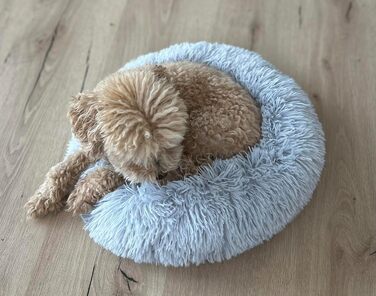 М'яке ліжко для собак та котів Donut, кругле, світло-сіре, Ø 40 см, з плюшу, миється, не слизьке