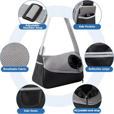 Сумка-переноска для собак та котів, чорна, до 5 кг, регульована, для прогулянок