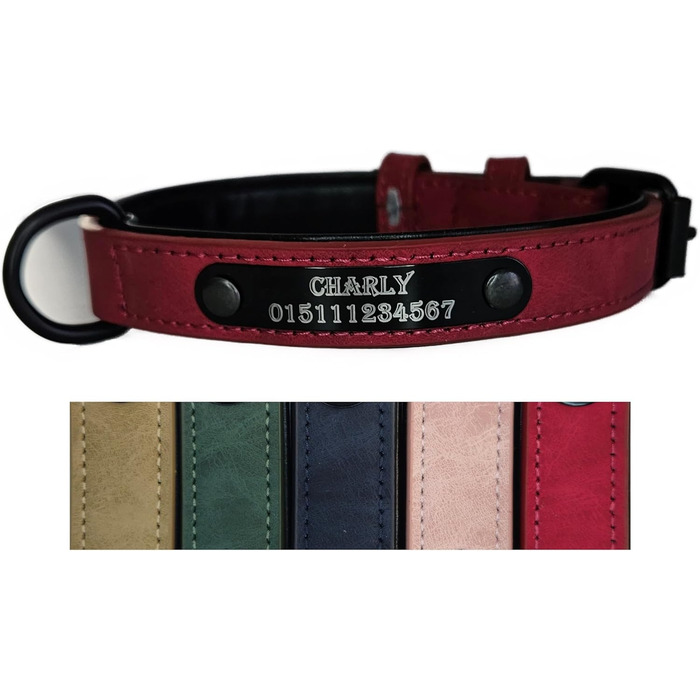 Шкіряний ошийник для собак та котів з персональним гравіюванням Jack & Be - червоний, розмір M
