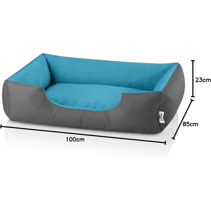 Ліжко для собак BedDog XL - м'яке ліжко-корзина для середніх собак BLUE-ROCK (сірий/блакитний), 100 x 85 x 23 см, знімний чохол