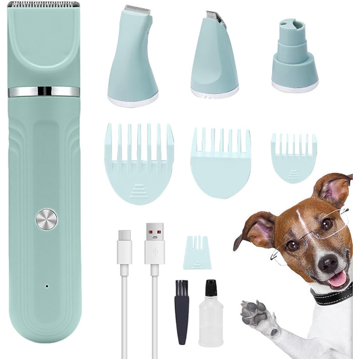 Електрична машинка для грумінгу собак та котів 4-в-1, набір для догляду за шерстю, зелена