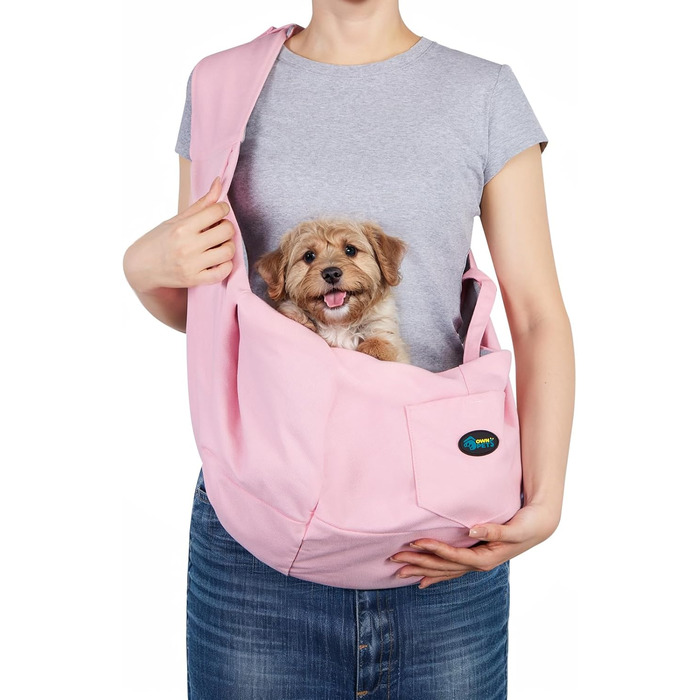 Сумка-переноска для собак Ownpets до 11 кг, рожевий, регульований ремінь, 30×33 см