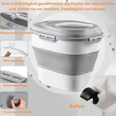 Контейнер для корму для собак та котів, 12-15 кг, з герметичним закриттям та кришкою-відкидним механізмом, на колесах