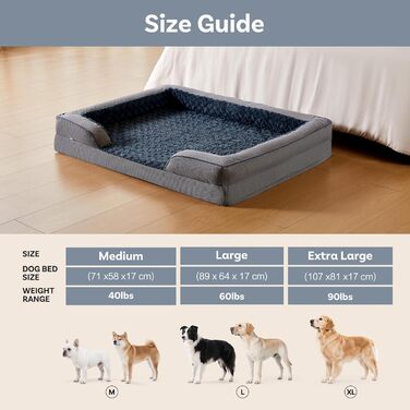Ортопедичне ліжко для собак великих порід, Memory Foam, 89 x 64 x 17 см, для Лабрадора, Бордер Коллі, Австралійської вівчарки