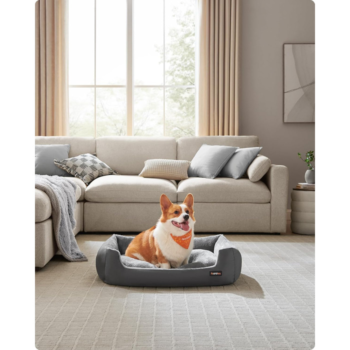Ліжко для собак Feandrea, корзина для собак з двостороннім матрацом, сірий + сіро-блакитний, 85 x 65 x 21 см, PGW004G02