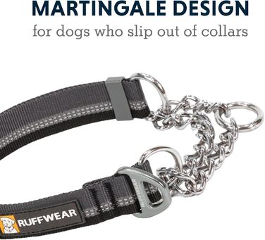 Регульований нашийник RUFFWEAR Chain Reaction для собак, антивитяг, тренувальний, алюмінієве D-кільце, обмежувач, відбивний, сірий, 35-51 см