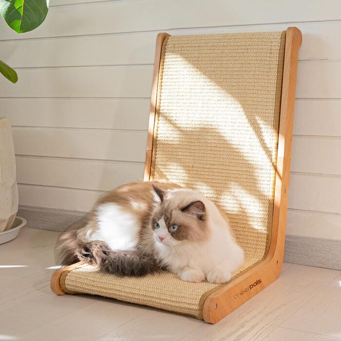 Котячий дряпак CheerPals L-подібний з сизалю - міцна конструкція з бука, 58x37x48 см