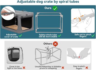 Складаний бокс для собак середніх порід Petsfit, зручна переноска для дому та подорожей, регульований розмір, міцні сітчасті вікна, товста плюшева підстилка, розмір M, сірий