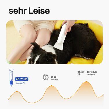 Neakasa F1 - портативний фен для собак, сушарка для тварин, тиха, з регулюванням швидкості та 3 насадками (білий)