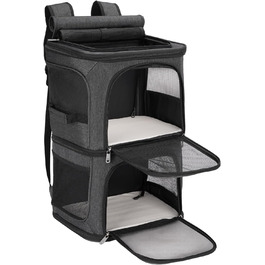 Рюкзак для котів та собак FASRIOU на 2 тварини до 12 кг, чорний, з матом та сіткою