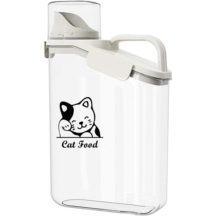 Контейнер для котячого корму 2.8L: герметична вантажниця для сухого корму з ручкою та мірним стаканчиком, BPA-free, прозора, для подорожей, 1391-Cat