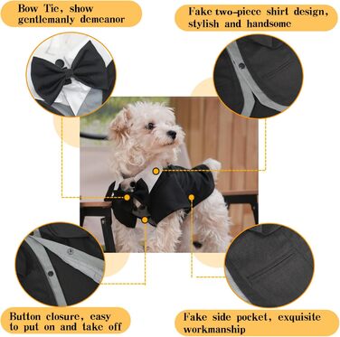 ЕлегантнийSmoking для собак: формальний костюм з краваткою для собак, весільний набір, костюм для цуценят, маленьких та середніх собак, котів. Розмір 3XL