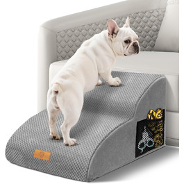 Сходинка для собак маленьких порід, водовідштовхувальна, 3 сходинки, з високощільнісного губки, знімна, для софи та ліжка, сіра