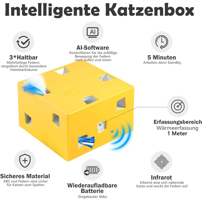 Інтерактивна іграшка для котів MigiBox: електрична мишка з 7 отворами, інтелектуальне перо, паперовий корпус, перезаряджається, 4 пера (MigiBox Plus Upgrade)