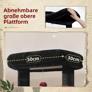 Великий котячий будиночок Kratzbaum: стабільний, 200 см, з платформами, гамаком, сизалевими стовпчиками (чорний та червоний)