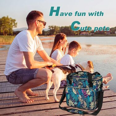 Сумка для собак Baglher, подорожі з домашніми тваринами: набір для перевезення з 2 контейнерами для корму та 2 складною мискою (Medium, Hawaii)