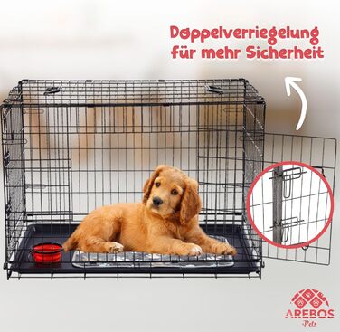 Клітка для собак Arebos | Транспортна переноска для собак, складна | Клітка для собак, чорна, 107 x 71 x 77,5 см