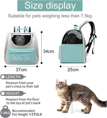 Рюкзак для кота та собаки PETCUTE з сіткою, дихаючий, з поводком, знімний килимок, блакитний