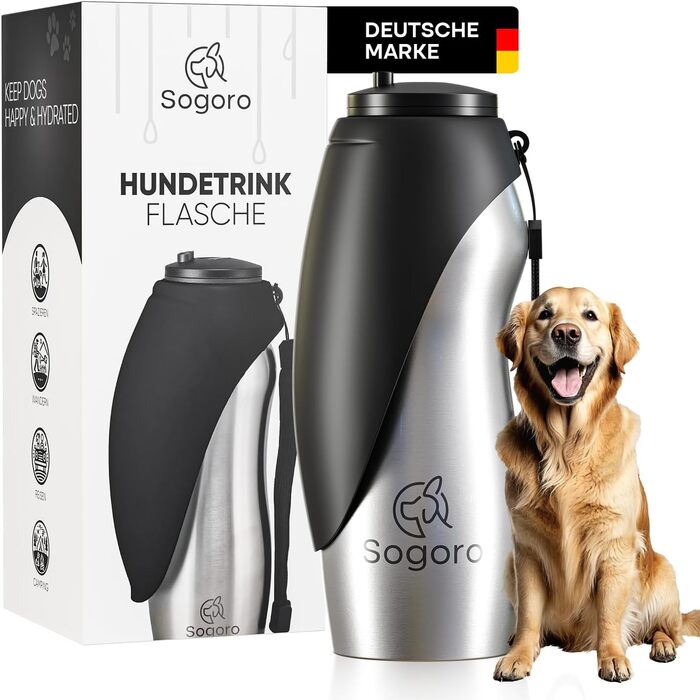 Водяна пляшка для собак Sogoro 700 мл - не протікає, з нержавіючої сталі - портативна, для всіх порід