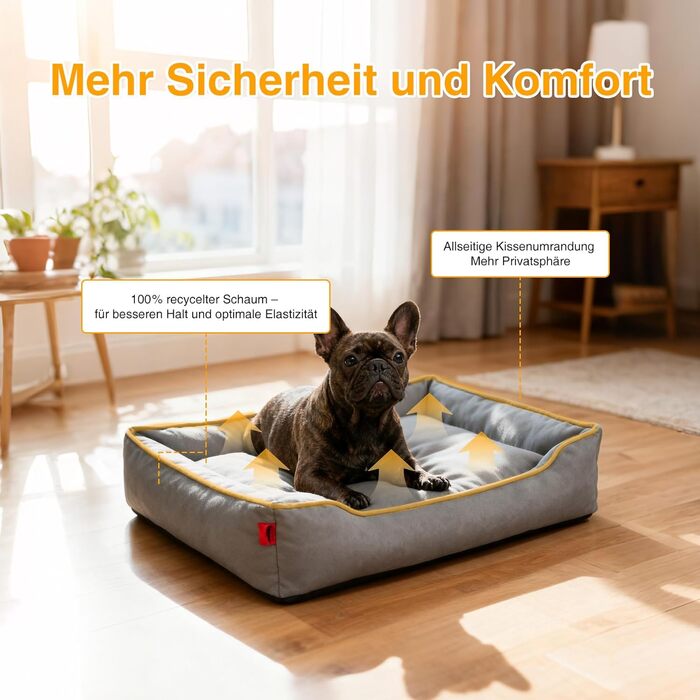 Крісло-ліжко для собак середніх та великих порід Zedelmaier, 90х68х19 см, з водонепроникним матрацом та стійким до подряпин кошиком, сірого кольору.