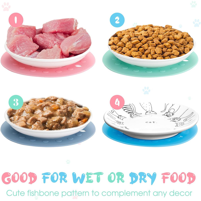 Набір мисок для котів Thenshop (6 шт.) з антиковзними килимками, керамічні годівниці, для котів, кошенят, цуценят, кроликів та хом'яків, білий, блакитний, світло-блакитний, сірий, зелений, рожевий, світло-сірий, класичний стиль