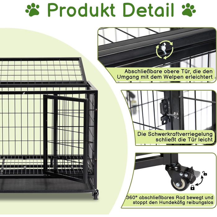 Міцна переносна переноска для собак, 2 двері, фіксуючі колеса, знімний піддон – для середніх та великих собак – чорна (92x62x75 см)