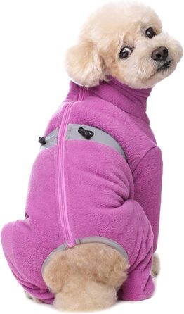 Теплий флісовий одяг для собак, зимовий, з довгими рукавами, для чотирилапих, регульований, для собак малих та середніх порід, розмір XS (фіолетовий)