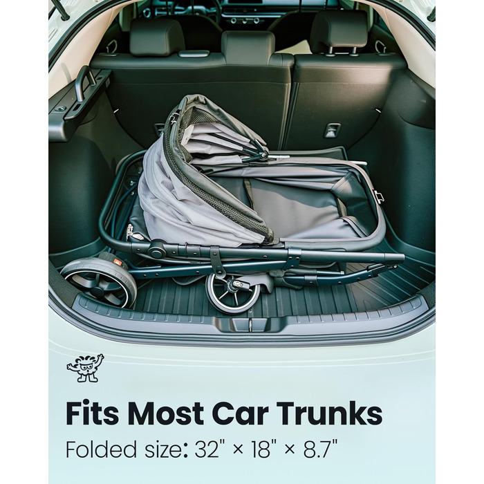 Візок для собак середнього розміру, складаний, з регульованою ручкою, кошиком для зберігання та підстаканником, балдахіном та сітковим віконцем, ідеальний для собак середнього розміру