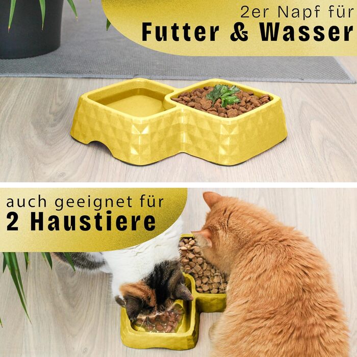 Набір мисок для котів та маленьких собак з бамбука ne&no® - антиковзаюча підставка, 400г корму, 350мл води, жовтий колір