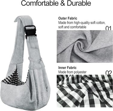 PetLoft Сумка-переноска для собак, реверсивна, регульована, крос-боді, з отвором для повідка, сіра