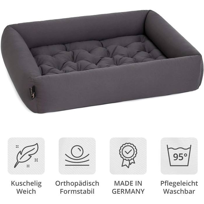 Ортопедичне ліжко для собак середніх порід - ліжко з знімним матрацом, прання до 95°C, сушка в сушильній машині, стійке до подряпин та укусів, Made in Germany (L - 80x70 см, Антрацит)