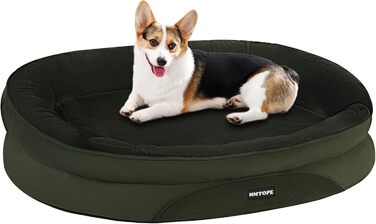 Ортопедичне ліжко для собак, лежанка для собак з підголовником, кошик для собак з неслизьким дном, знімний та пральний, для маленьких та середніх собак, 90 x 71 x 15 см, оливковий колір