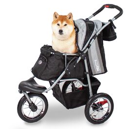 Візок для собак Innopet Comfort Air Eco чорного та срібного кольору – візок для собак/кішок з 30 см повітряними колесами, складаний, для лісових доріжок, світловідбиваючі смуги, органайзер, матеріал з переробленого нейлону