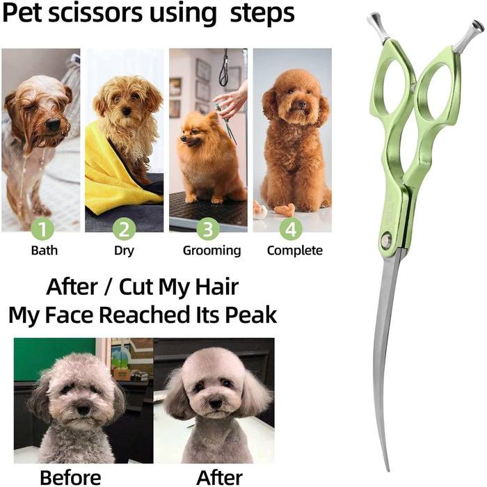 Професійна вигнута фен-ножиці для собак 16,5 см, 440C, нержавіюча сталь, з легким алюмінієвим руків'ям