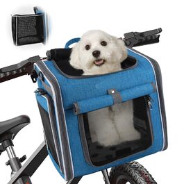 Корзина для собак на велосипед, складна та розширювана, 4-в-1, з сітчастими віконцями та захистом від дощу, для котів та собак до 10 кг (Блакитна)