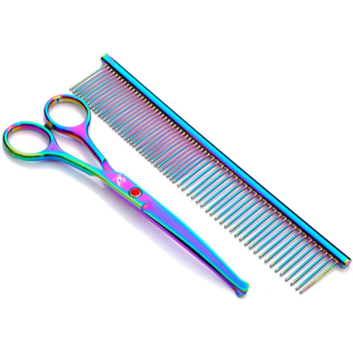Набір професійних ножиць для грумінгу собак 6.5 дюймів (16.5 см) з безпечними закругленими кінчиками, 3 шт. (прямі, вигнуті, гребінець), преміум-сталь для собак, котів та інших тварин